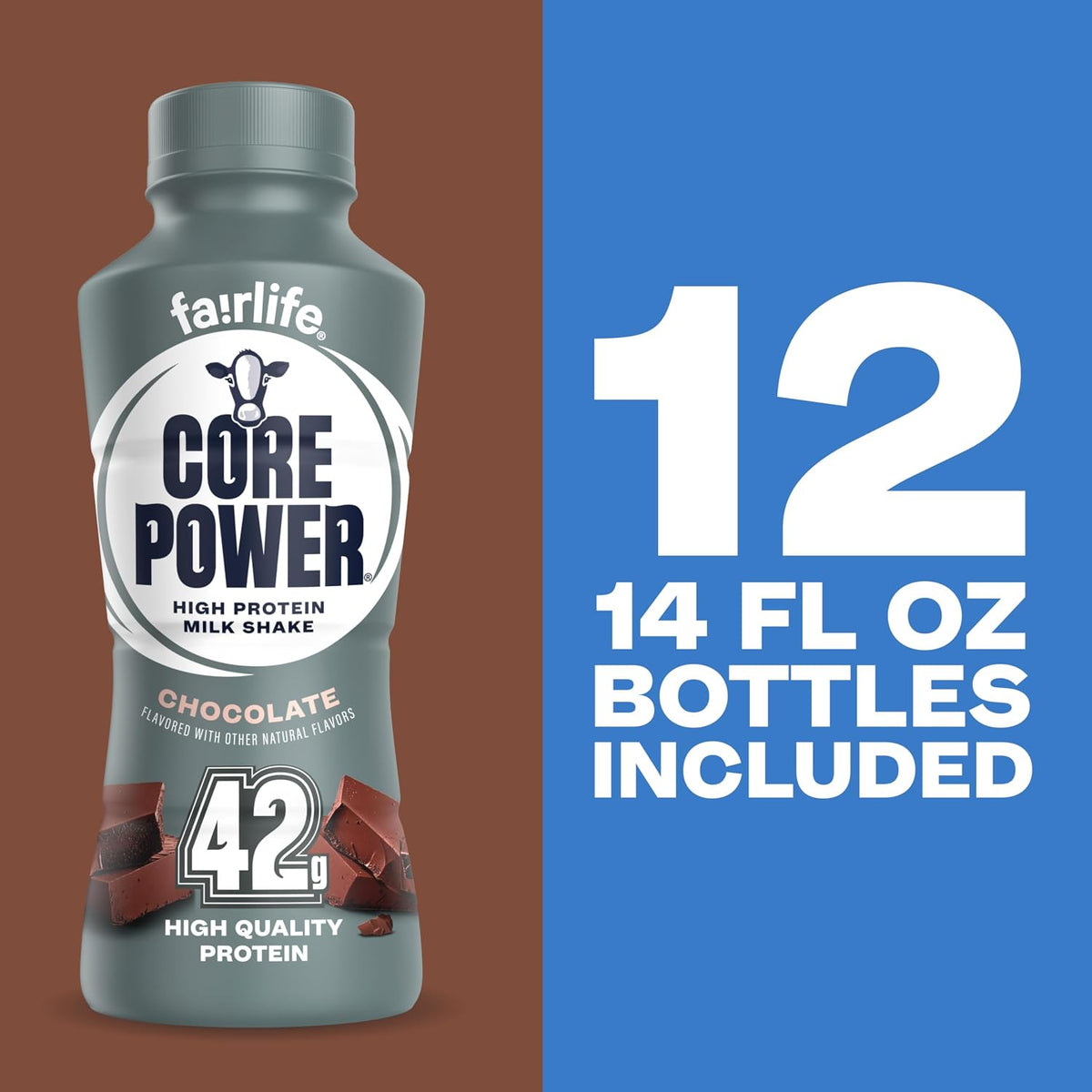 Core Power Fairlife Elite 42g High Protein Milk Shakes For kosher diet, Ready to Drink for Workout Recovery, Chocolate, 14 Fl Oz (Pack of 12), Liquid, Bottle