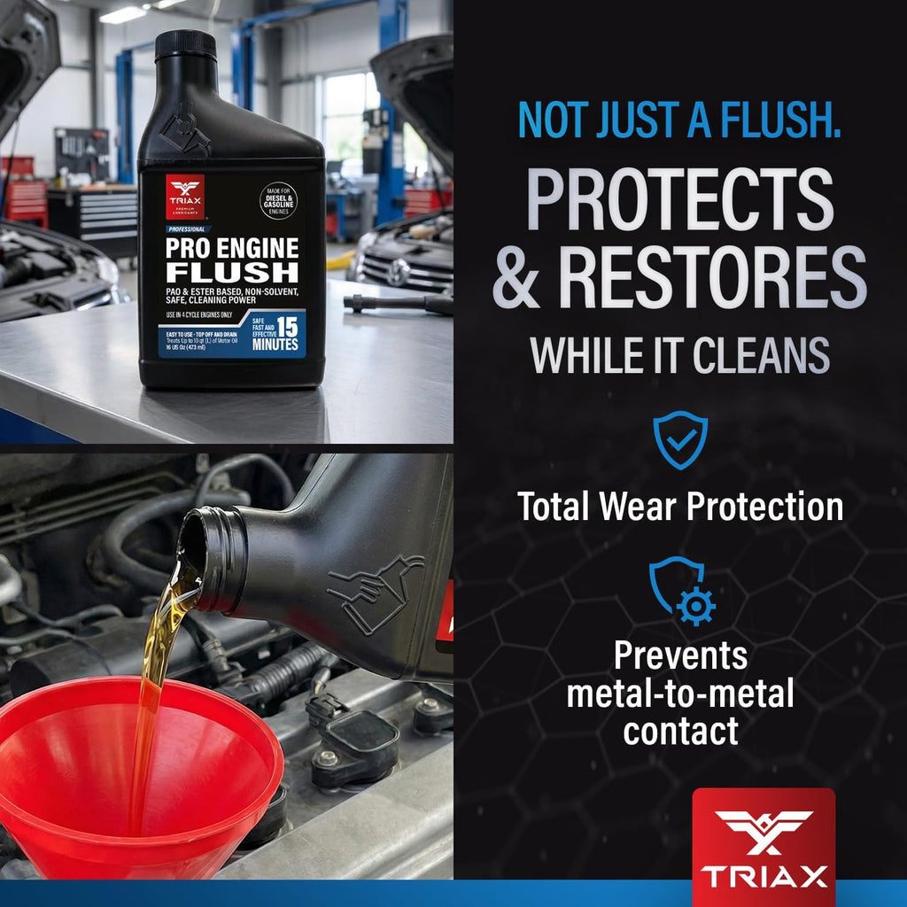 TRIAX Pro Engine Flush Oil-Based Deep Clean Motor Oil Flush Removes Sludge & Carbon | Non-Solvent | Safe for Engine, Seals, Injectors | Professional Shop Grade (16 oz - 473 ml)