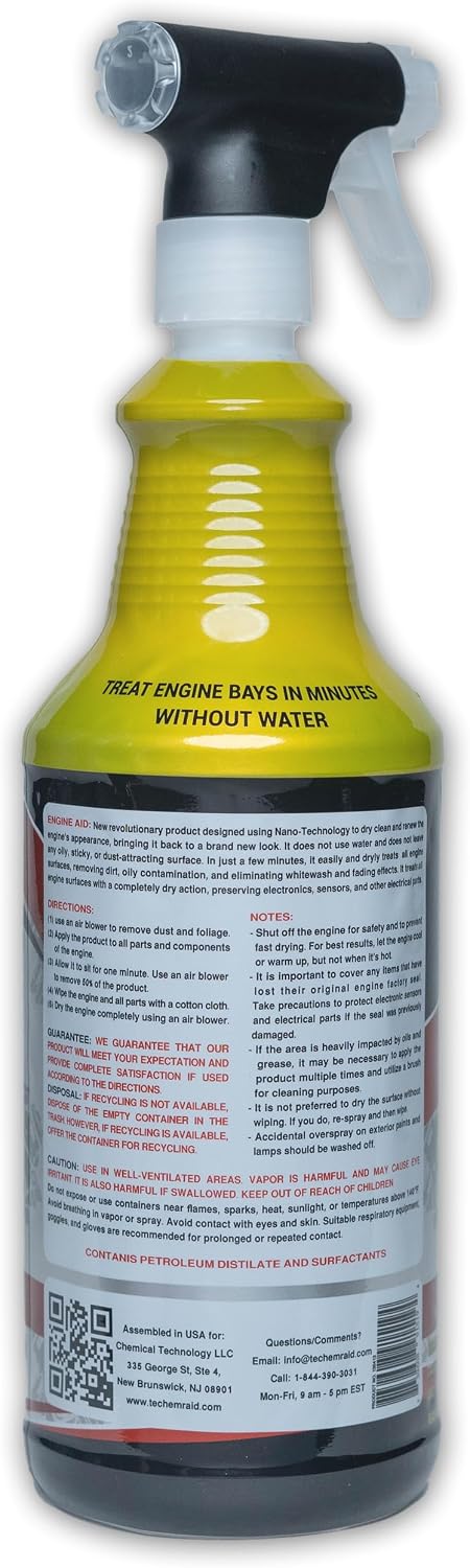 Engine AID Effectively Cleans Car Engine Bays Without The Need For Water, Formula Designed To Remove Dirt, Oils & Grease, Non-Flammable & ECO Friendly, (32 Fl Oz) W/1/Microfiber Towel (1-Pack)