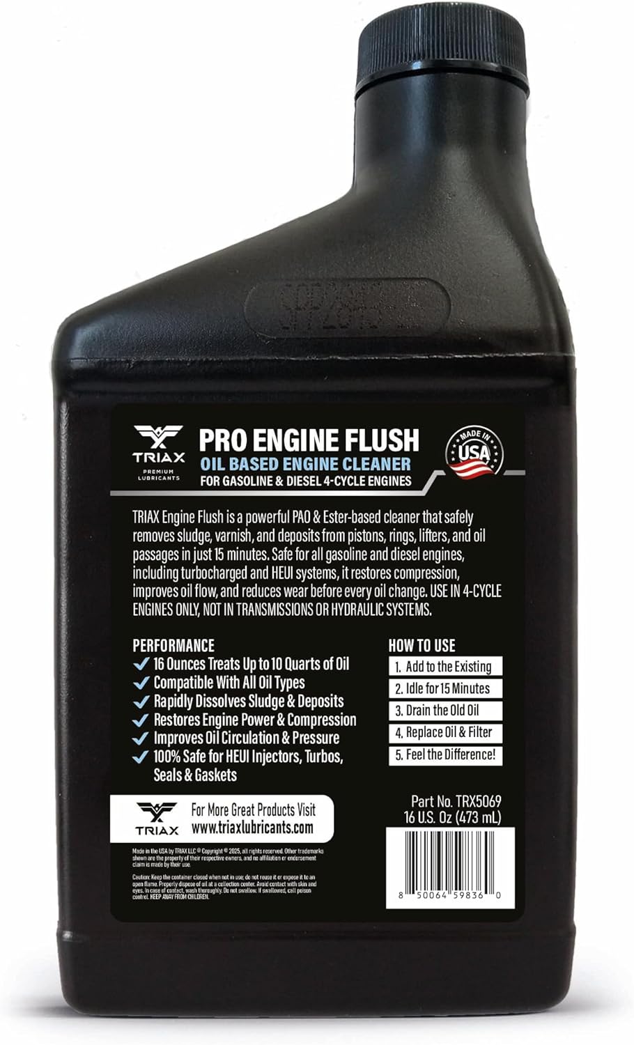 TRIAX Pro Engine Flush Oil-Based Deep Clean Motor Oil Flush Removes Sludge & Carbon | Non-Solvent | Safe for Engine, Seals, Injectors | Professional Shop Grade (16 oz - 473 ml)
