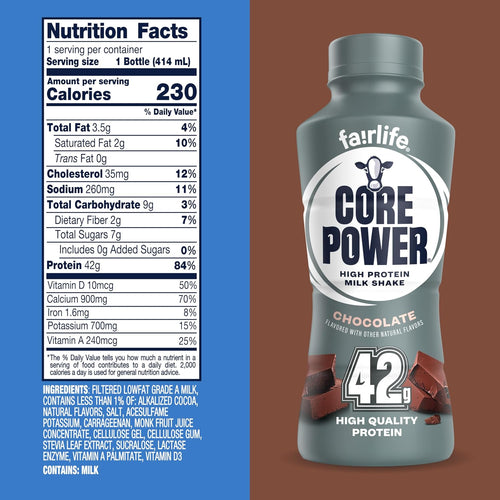 Core Power Fairlife Elite 42g High Protein Milk Shakes For kosher diet, Ready to Drink for Workout Recovery, Chocolate, 14 Fl Oz (Pack of 12), Liquid, Bottle