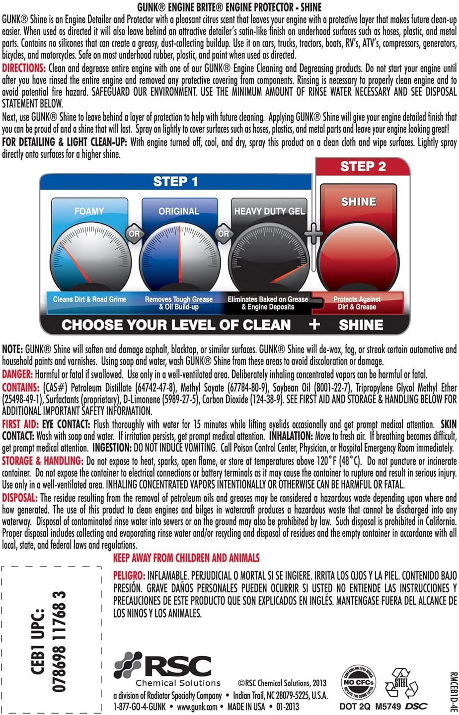 GUNK CEB1 Engine Shine Protector and Detailer, 15 Oz