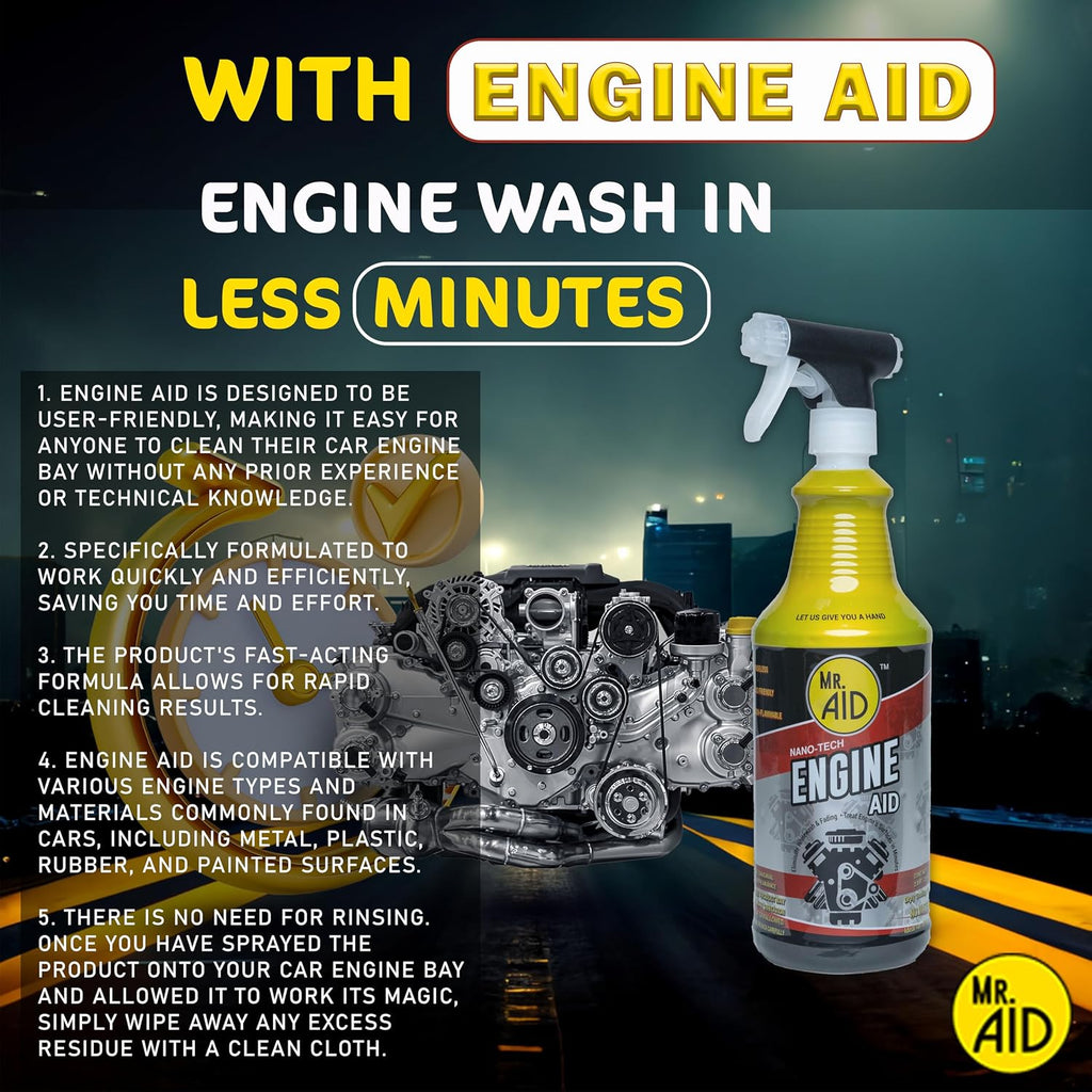 Engine AID Effectively Cleans Car Engine Bays Without The Need For Water, Formula Designed To Remove Dirt, Oils & Grease, Non-Flammable & ECO Friendly, (32 Fl Oz) W/1/Microfiber Towel (1-Pack)