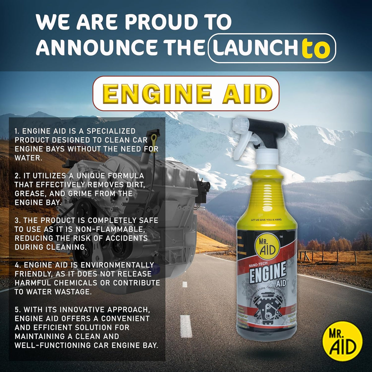 Engine AID Effectively Cleans Car Engine Bays Without The Need For Water, Formula Designed To Remove Dirt, Oils & Grease, Non-Flammable & ECO Friendly, (32 Fl Oz) W/1/Microfiber Towel (1-Pack)